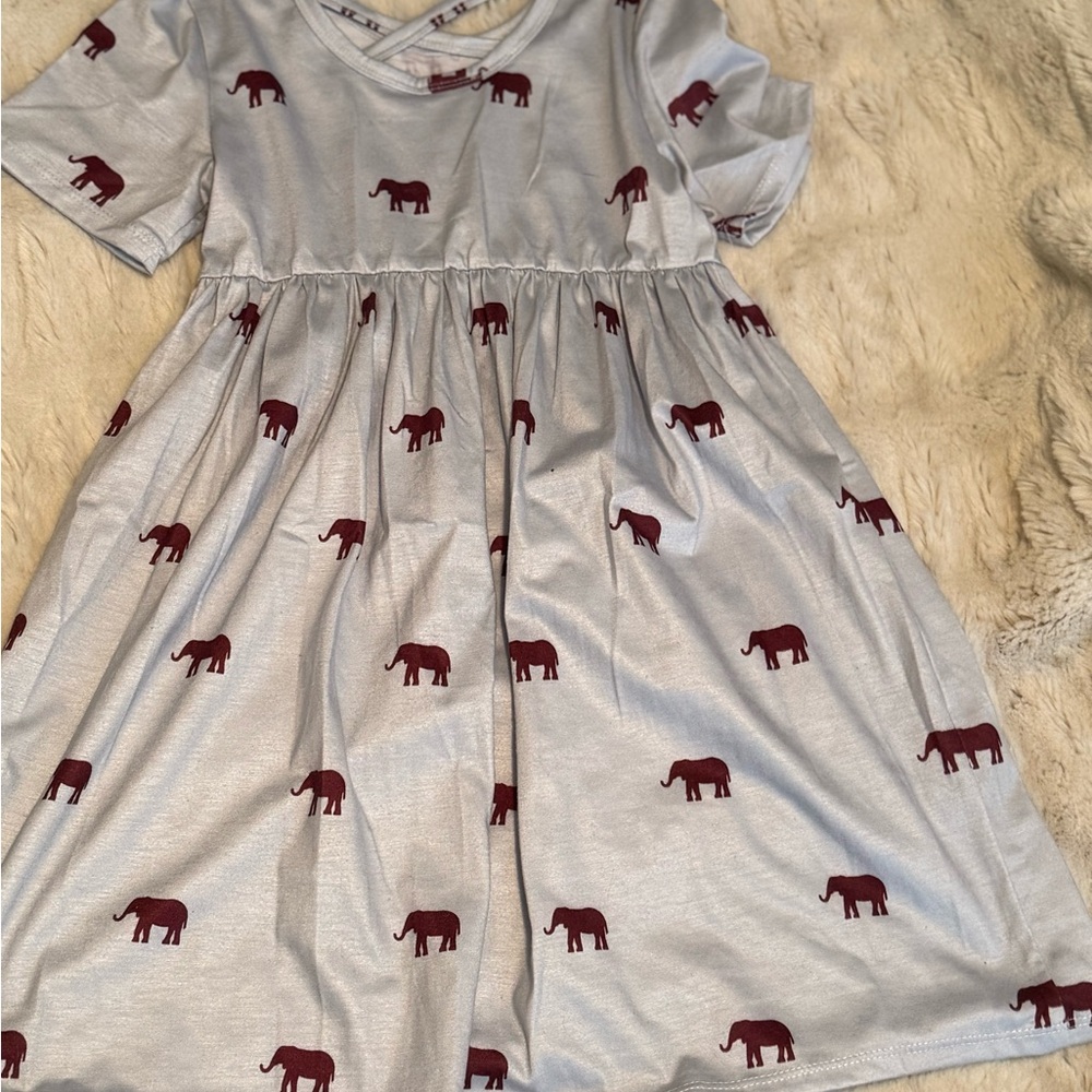Elephant Print Kids Dress - Gray and Red